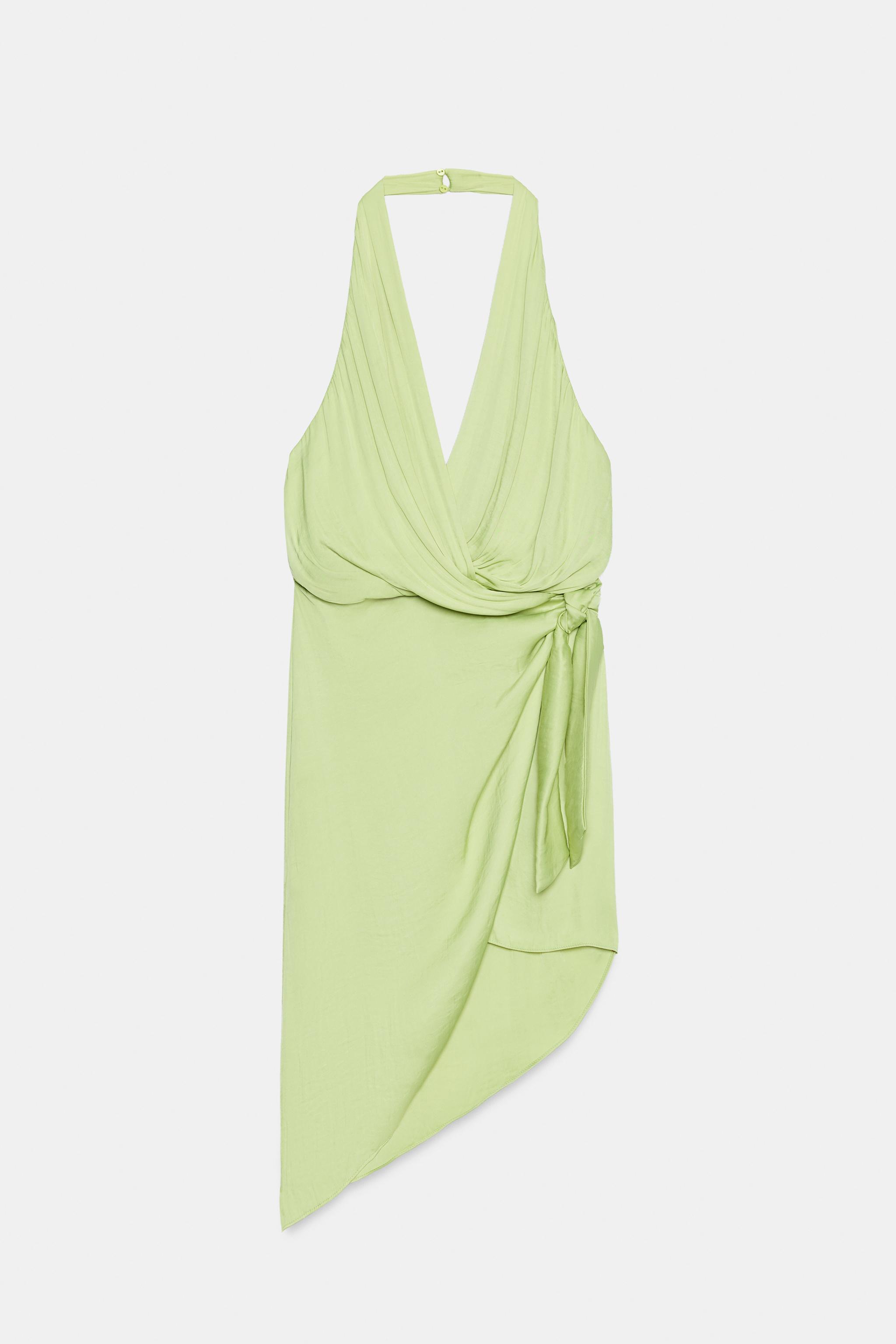 ASYMMETRIC SATIN EFFECT KNOTTED DRESS